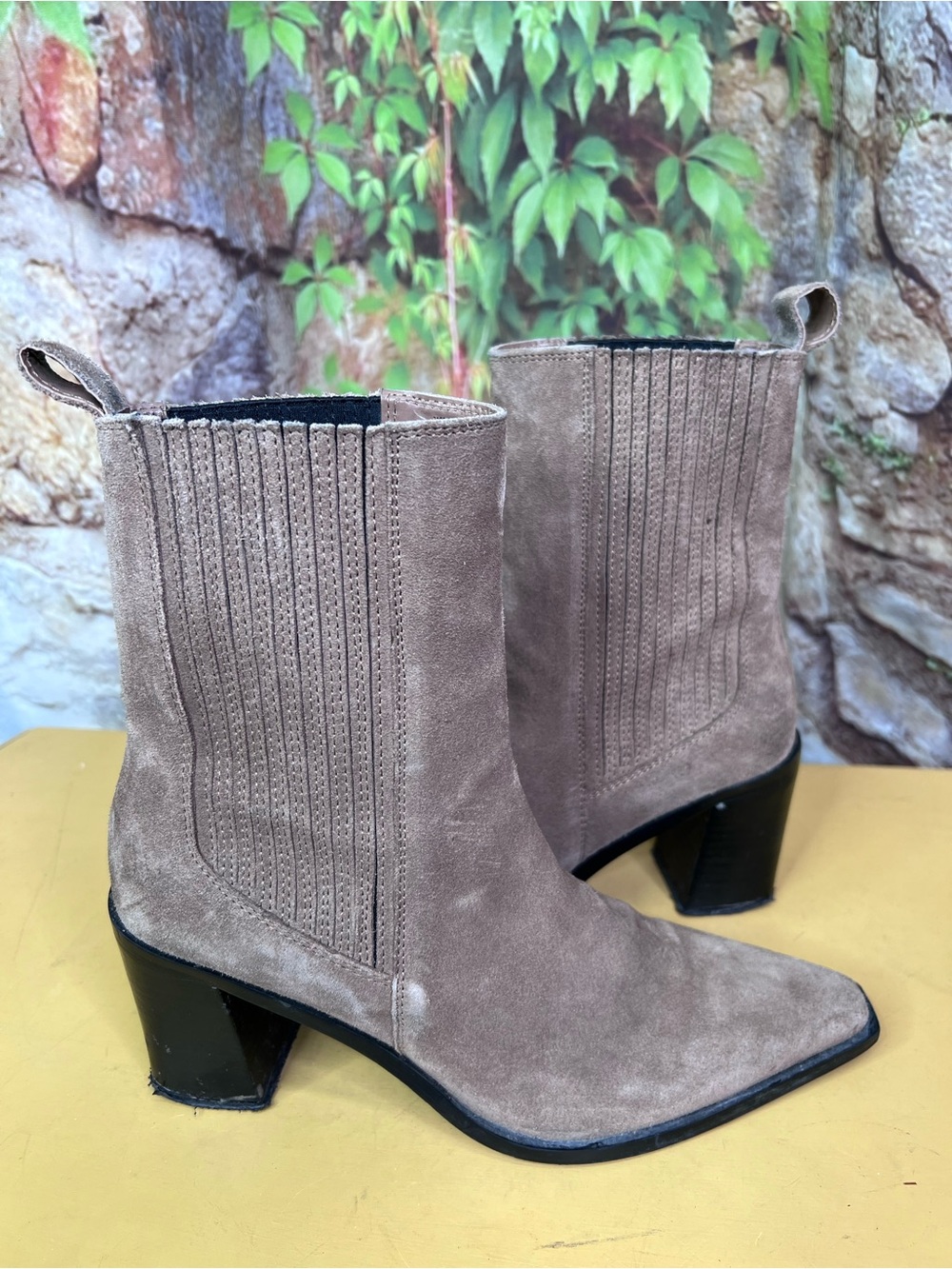 ZARA Coastal Cowgirl Western Bohohemian Taupe Suede Block Heel Boots, 38 - Picture 10 of 15